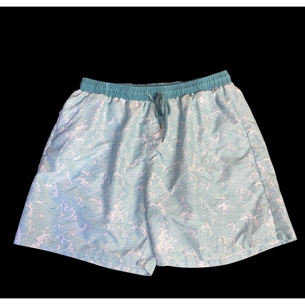 Caden Lane Men's Swim Shorts Size XL Green Wave Design Pool Beach Summer Fun